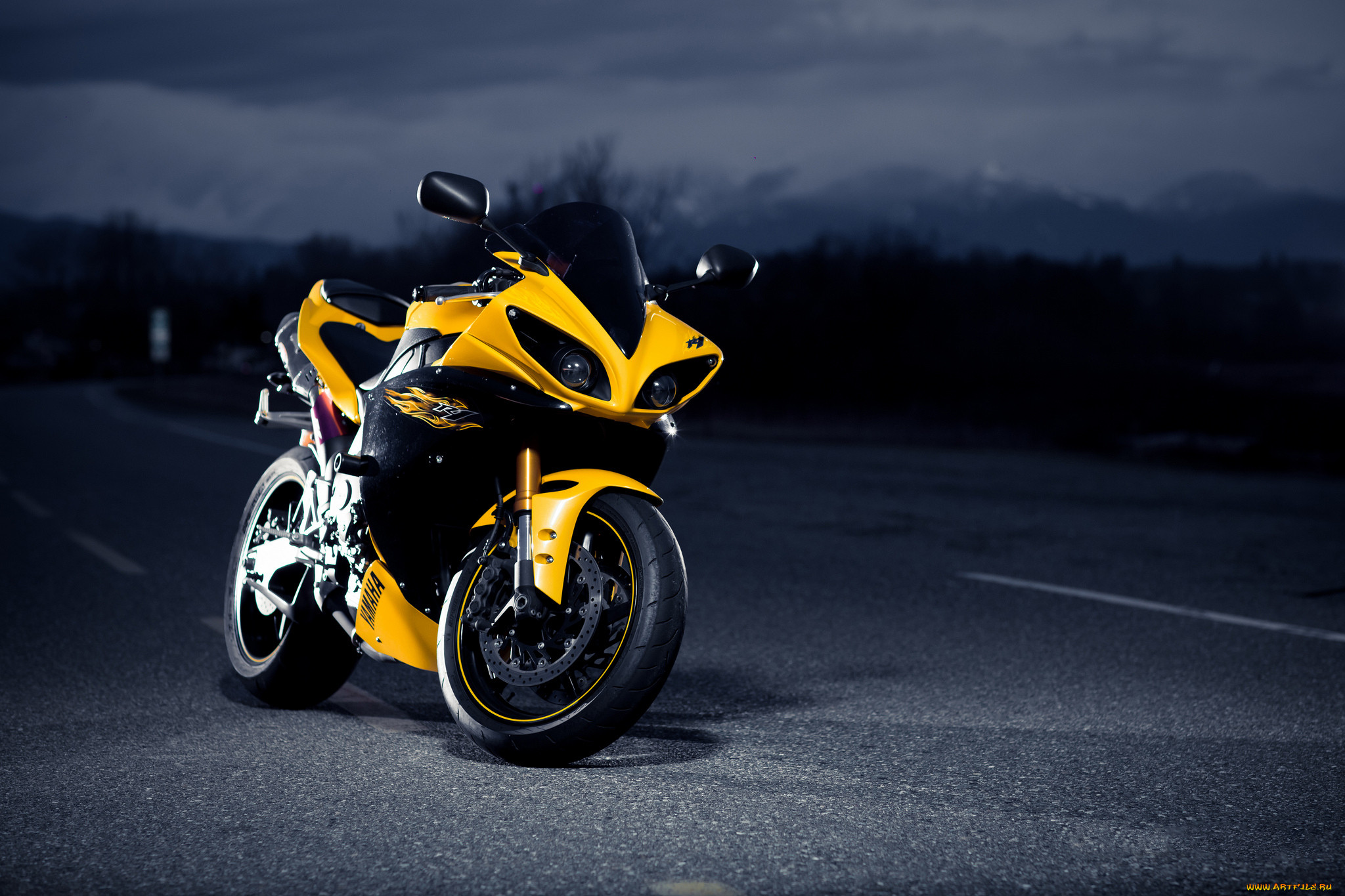 , yamaha, black, r1, road, superbike, yellow, , , night, , , , 